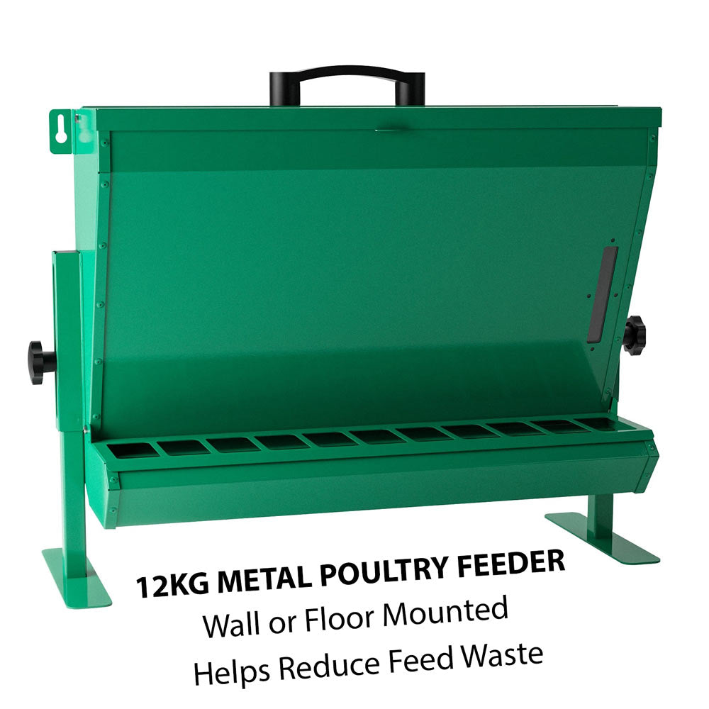 12kg Metal Poultry Feeder for Chickens – Wall or Floor Mounted Feed Trough